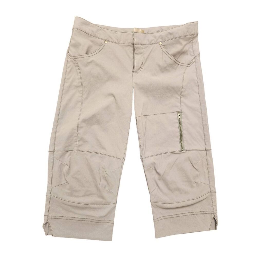 Athleta 3/4 Long Nylon Cargo Shorts Gray size 6 (31x17) drawstring snap zipper